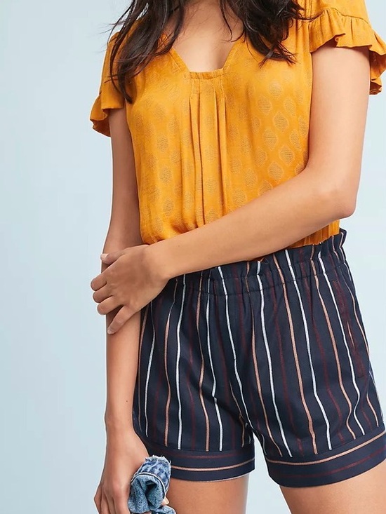 Harlyn Pants - Anthropologie Harlyn navy vertical Striped paperbag-Waist Women's Shorts